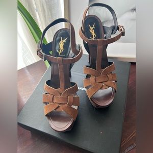 SAINT LAURENT | EUC Tribute Sandal 105, Brown Suede, Size 38 1/2